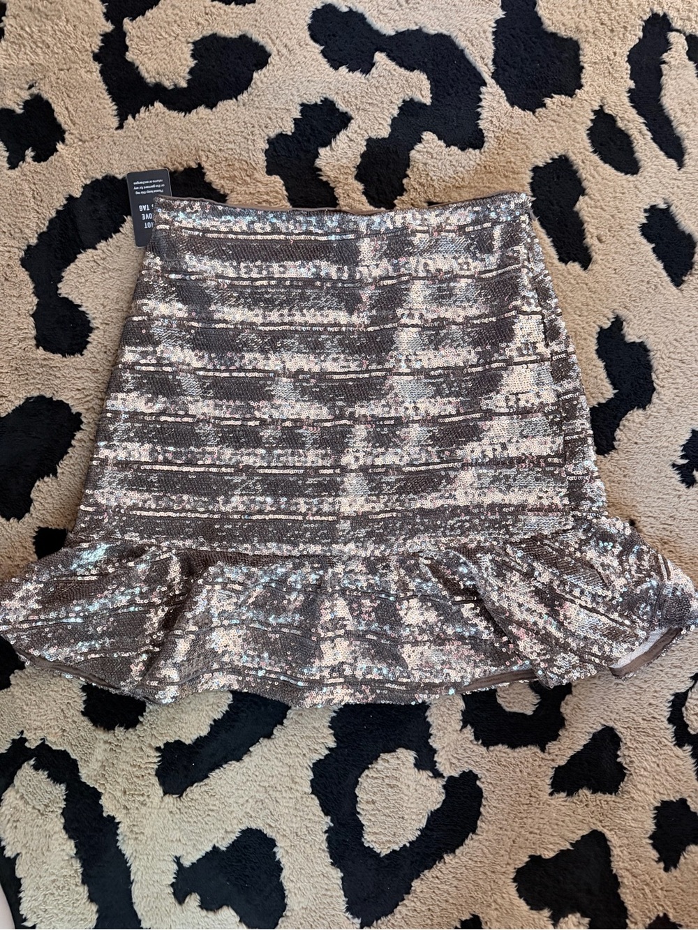 Express Gold Bronze Sequin StripesdRuffle Hem Mini Skirt 4 NWT